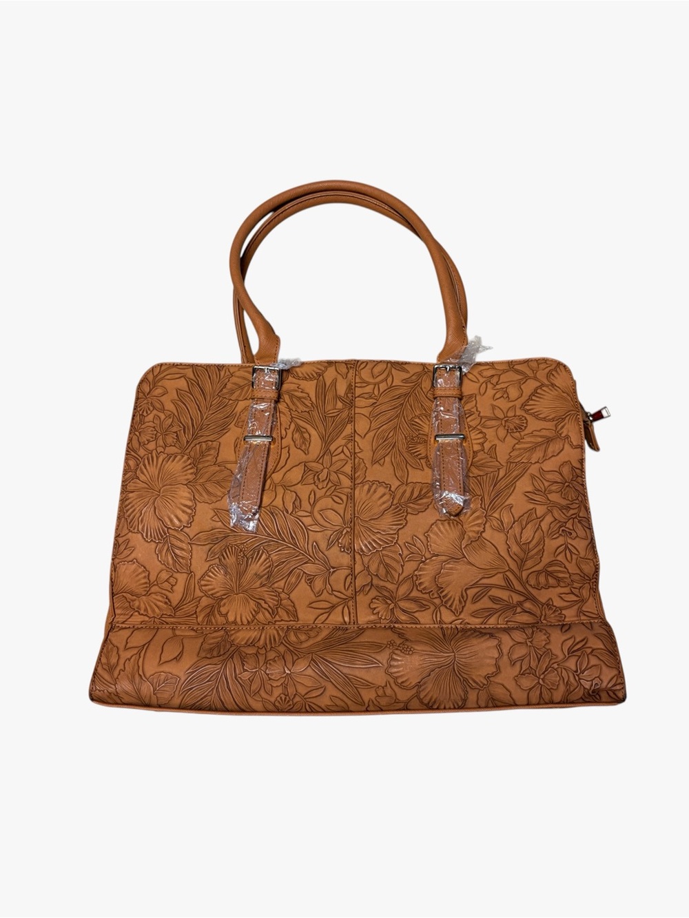 Floral Embossed Caramel Brown Large Laptop Work Tote Bag NWOT